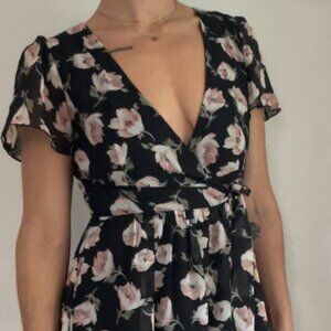 Forever 21 | Floral Wrap Maxi Dress – Deep V-Neck, Elegant and Soft Pink Florals
